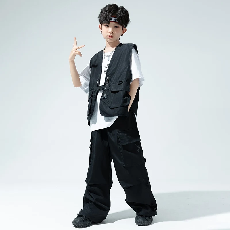 Vêtements Hip Hop pour enfants, GlaPants noirs, T-shirt à manches courtes, Vêtements de performance pour la pratique du jazz, Costume de danse pour garçons et filles, BL12548