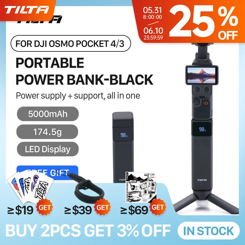TILTA Power-Akku-Griff für DJI Osmo Pocket 4 Pocket 3 Tragbarer Mini-Akku Reiseladegerät Kamera-Zubehör