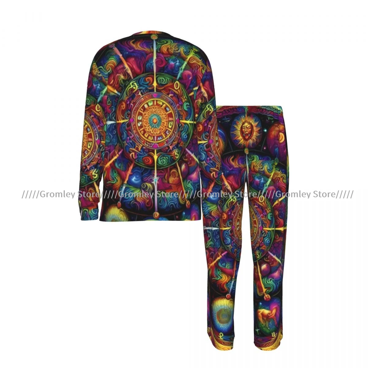 Men's Pajamas Set Zodiac Sign Colorful Background Long Sleeve Top & Long Pants Sleep Set