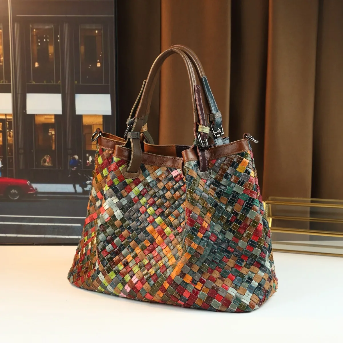 Original Designer Brand New High Quality Vintage Handbag Women's Leather Handwoven Stitching Large Capacity Crossbody Bag