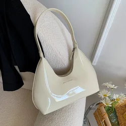 Trendy Designer Solid Shoulder Bags for Women Handbags and Purses 2024 New Fashion Patent Leather Underarm Ladies Tote Bags