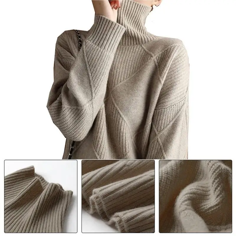 Turtleneck Sweater Long Sleeve High Neck Winter Sweater Warm Turtleneck Sweaters Knitted Loose Women Pullover Sweater Jumper