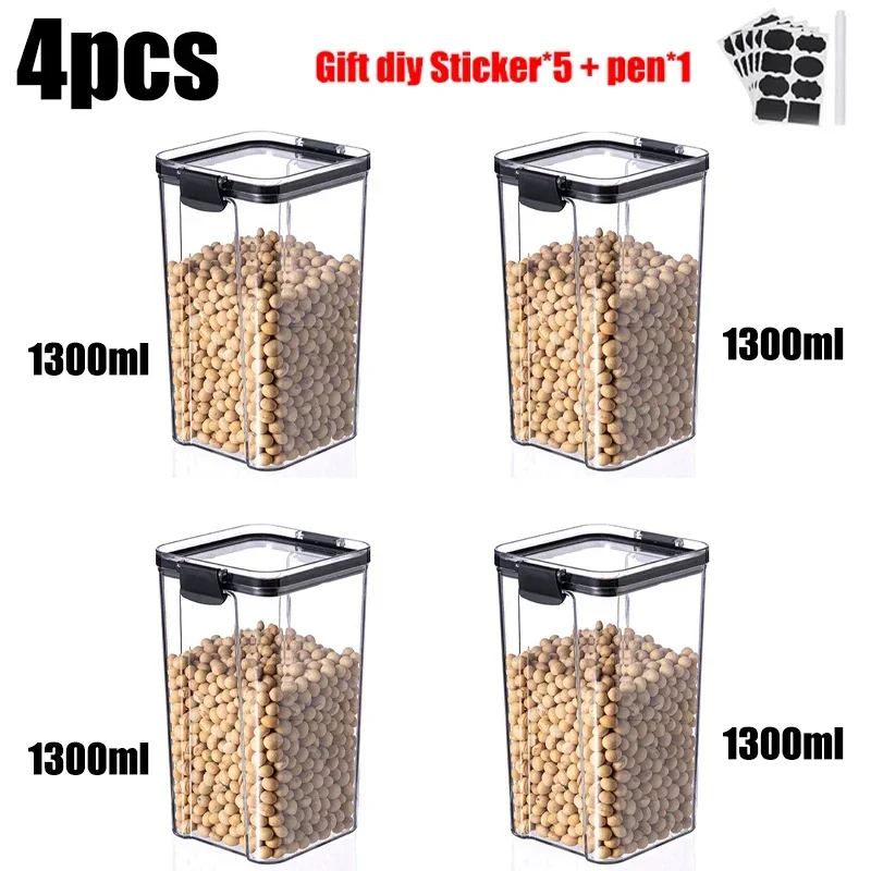 Plastic Food Storage Containers Sealed Cans Kitchen Storage Box Transparent Food Canister Keep Fresh Clear Storage Containers
