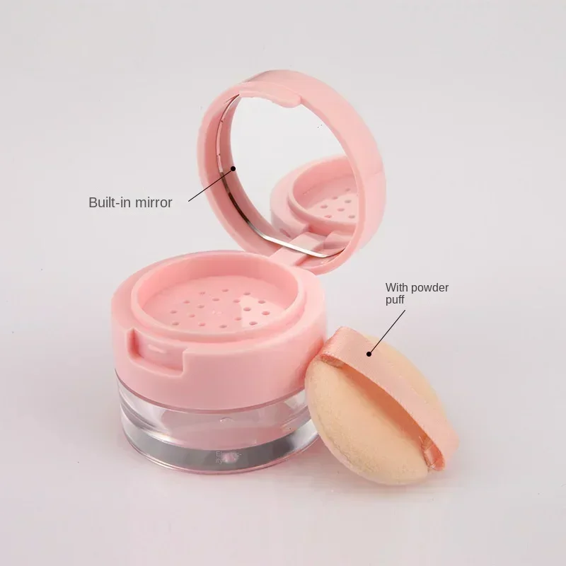 Sdotter 1PC Portable Plastic Powder Box Empty Loose Powder Container With Sieve Mirror Cosmetic Sifter Loose Jar Travel Makeup C