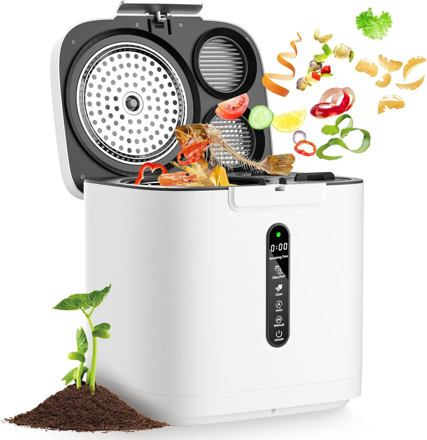 4L Electric Composter for Kitchen, Smart Compost Bin Outdoor/Indoor, Odorless/Auto-Cleaning/ 3 Modes/Intelligent LED Display, Tu