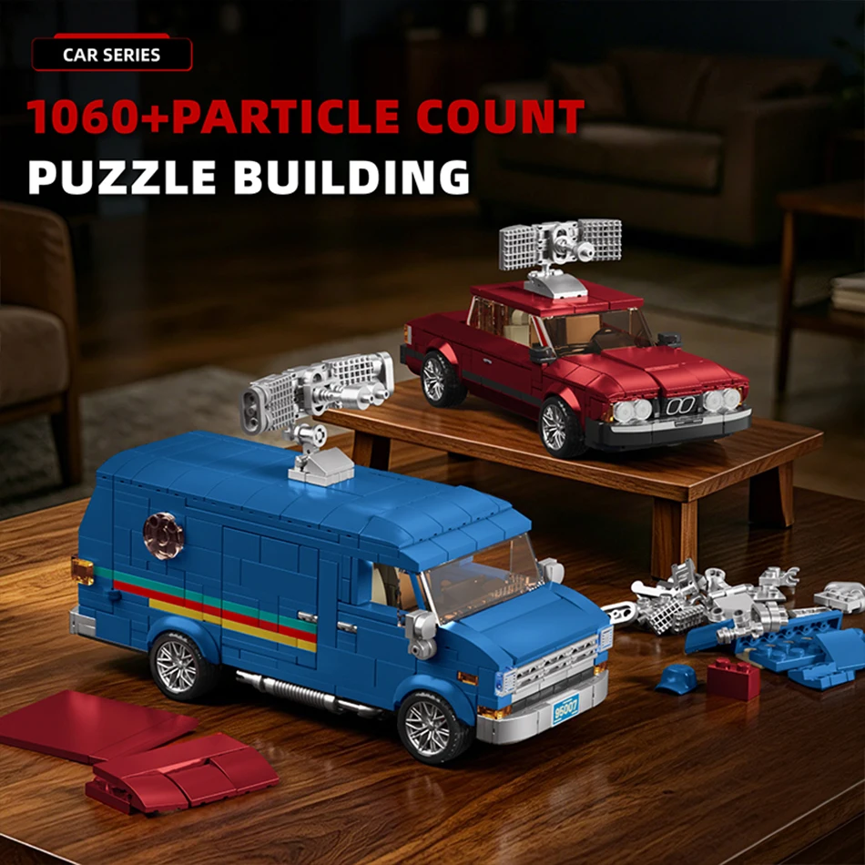 1:32 Scale City Vintage 80s pop-up Radio Station GMC Van Model Building Blocks Set Strangered Steve Car Vehicle Bricks Toys Gift view 5