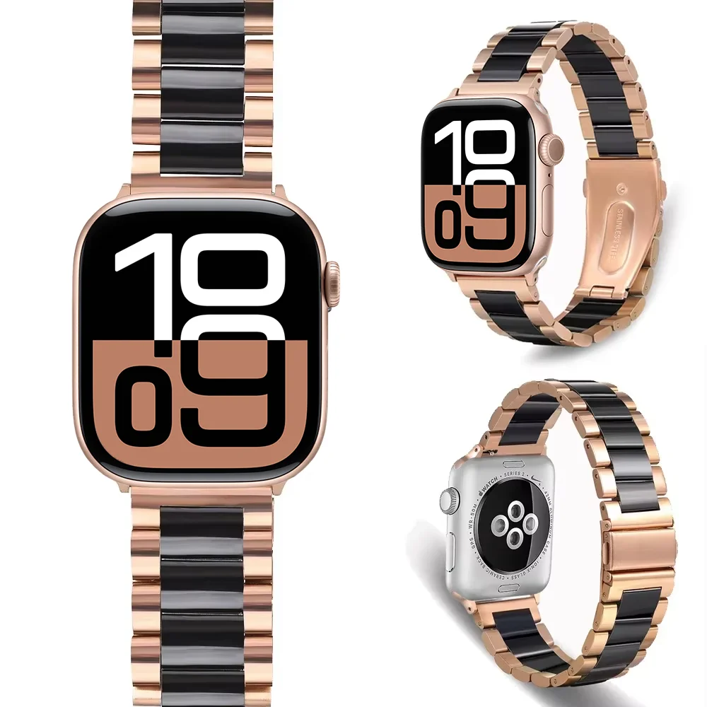 حزام معدني + سيراميك لساعة أبل 49 مللي متر 42 مللي متر 46 مللي متر 45 مللي متر 41 مللي متر 40 مللي متر 44 مللي متر سوار مريح iWatch Ultra 10 9 8 7 6 5 4 SE Band