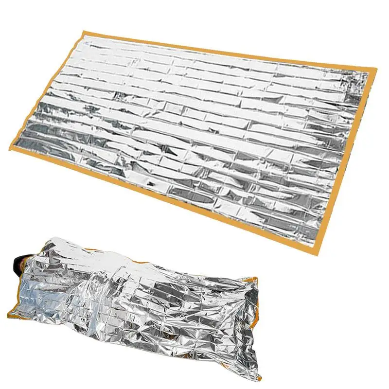 Outdoor Sleeping Blanket Windproof Aluminum Foil Sunblock Blankets 200x100cm Silver Warm Blanket For Camping Hiking Picnic