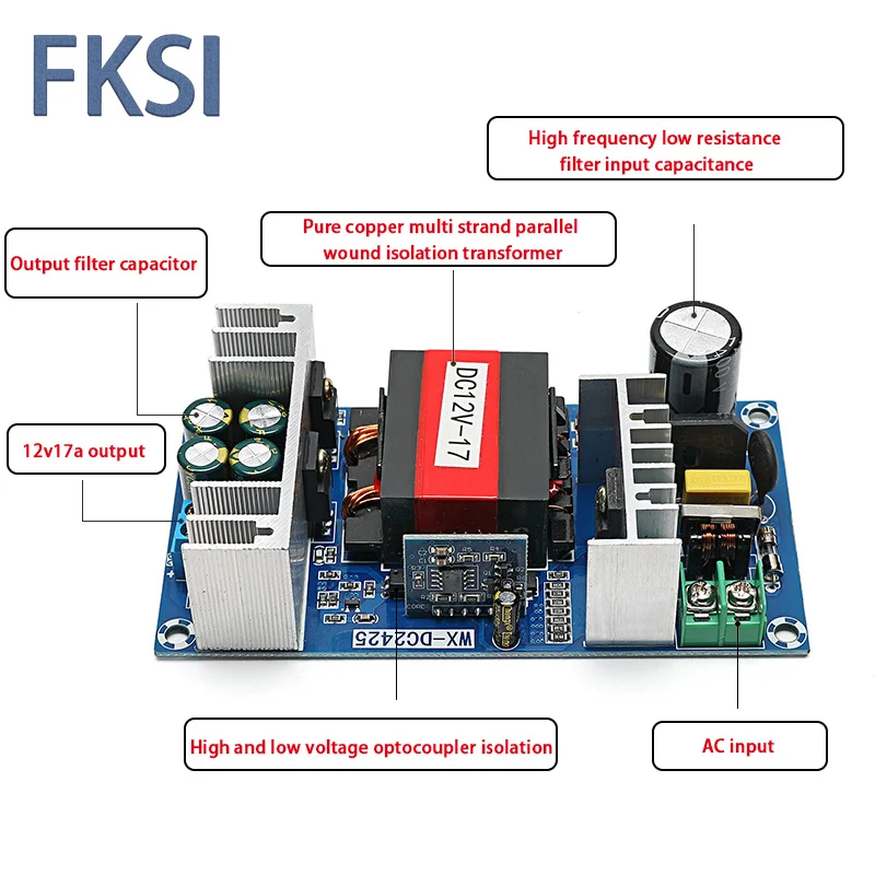 12V17A AC-DC  step down Transformer 204W  Switching power supply module  Overvoltage Overcurrent Short Circuit Protection