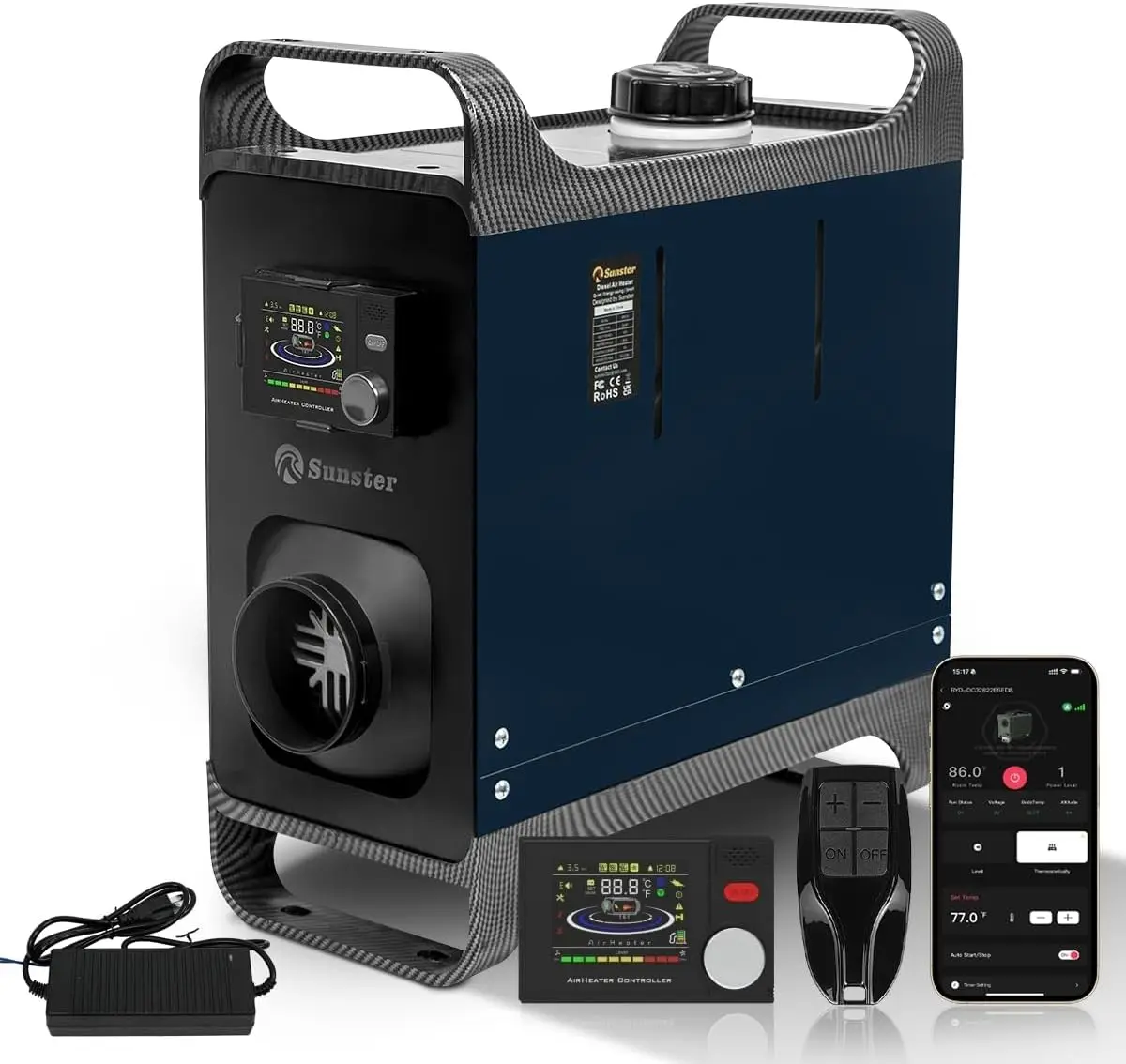 

Дизельный обогреватель 12 В, 24 В, 8 кВт с адаптером переменного тока, управлением через приложение, автоматическим запуском/стопом, турбонагревом для фургона, автофургона, грузовика, кемпера