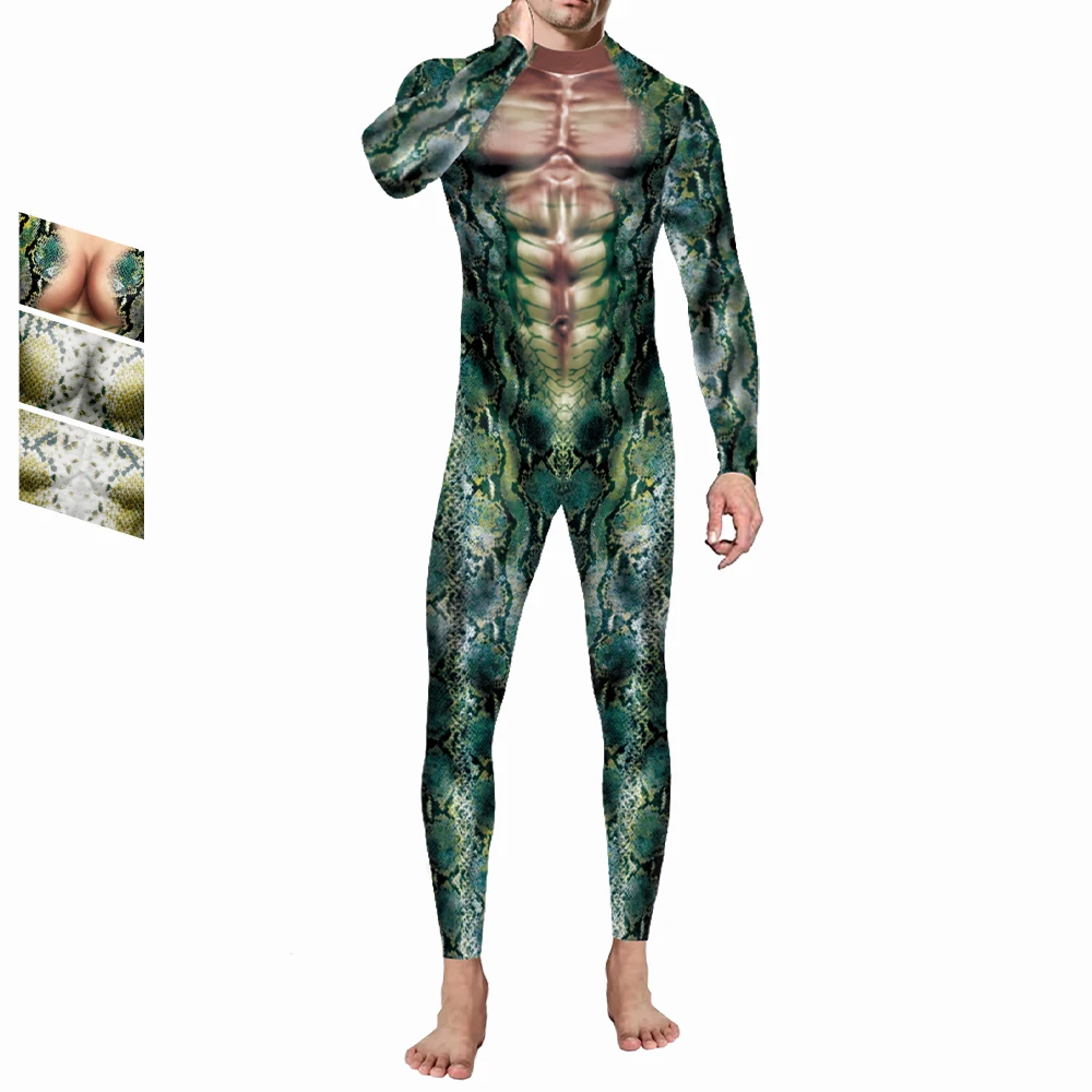 Zawaland Mannen Vrouwen Grappige Groene Jumpsuit Carnaval Slanke Cosplay Kostuum Digitale Print Bodysuit Vrouwelijke Vakantie Feest Onesie Set