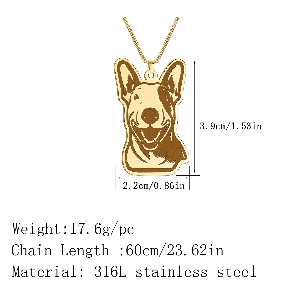 Kinitial Stainless Steel Simple Bull Terrier Dog Necklace Jewelry Animal Dog Pet Lover Pendant Necklace