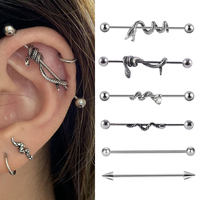 1PC Surgical Steel Snake Industrial Barbell Ear Ring CZ Cartilage Helix Earring Long Bridge Earring Piercing Body Jewelry 38mm