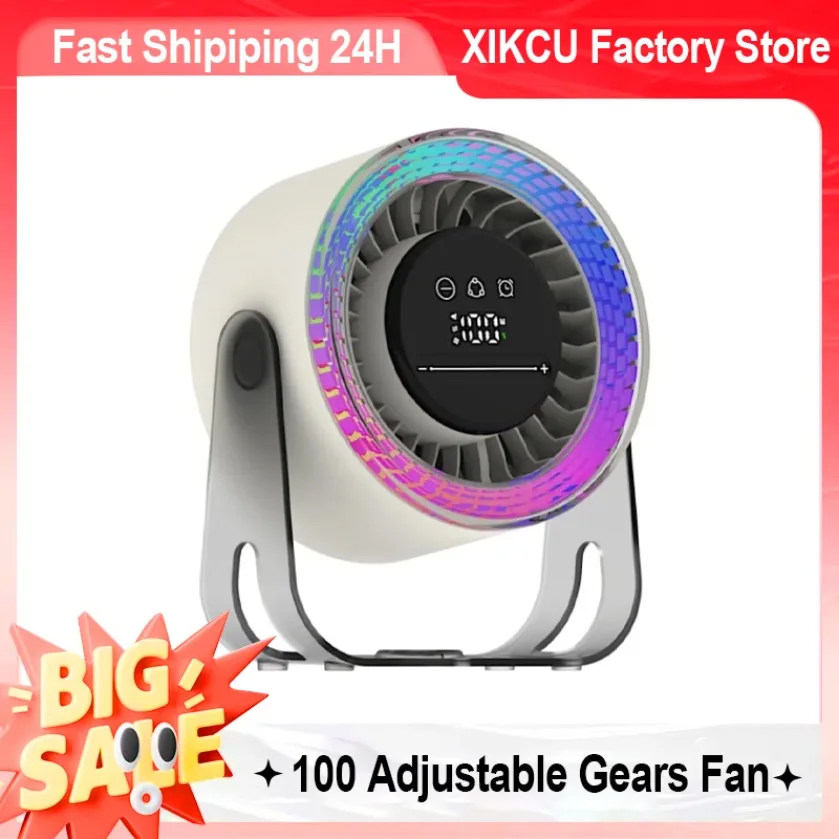 

XIKCU 100 Adjustable Gears Fans Portable Wall Hanging Fan with Colorful Lamp Intelligent Temperature Control Digital Display Fan