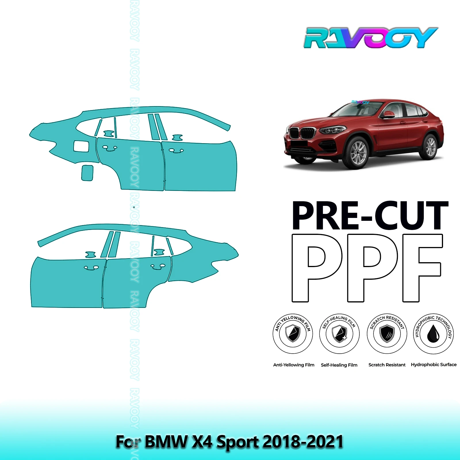 

For BMW X4 Sport 2018-2021 8.5mil Clear Matte Pre-Cut PPF Door & A/B Pillar Kit TPU Paint Protection Film Set