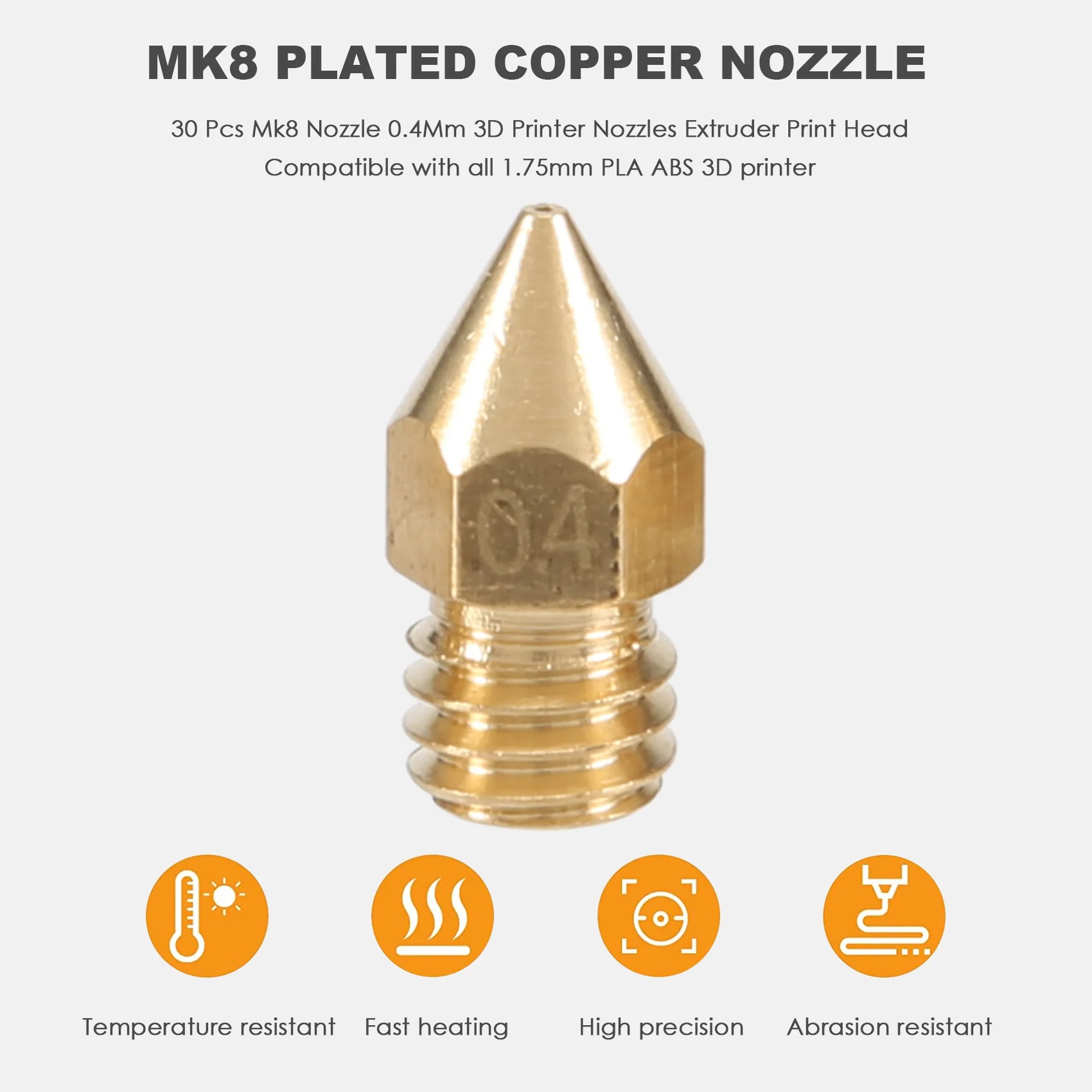 

~Latest Model 30 Pieces Mk8 Nozzle 0.4Mm 3D Printer Nozzles Extruder Print Head For 3D Printer Makerbot Creality Cr-10(1Pc Plast