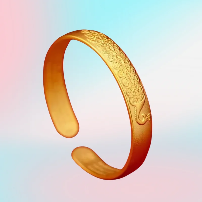 

new 9999 real gold 24K yellow gold Women's Heart Sutra Peacock Bracelet