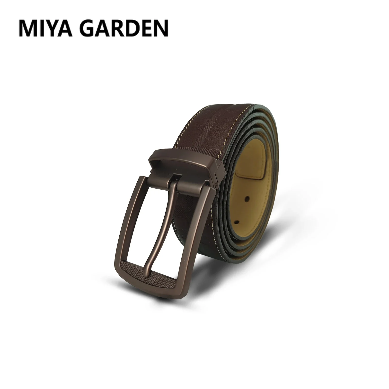 

MIYA GARDEN Men's Belt Mature Temperament Copper-colored Pin Buckle Business Belt Fashionable Leather Embossed Leisure Men Belt