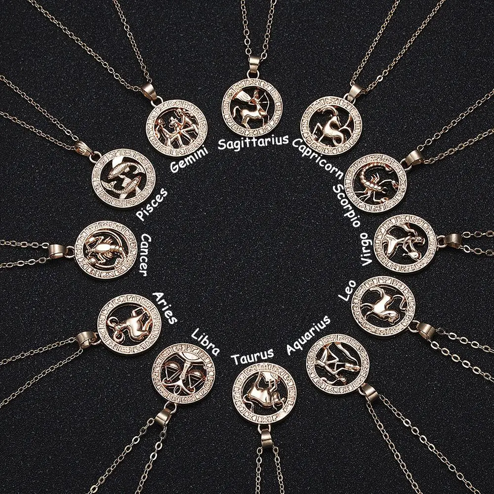 Alloy Taurus Libra Guardian Star Aquarius Leo Scorpio Horoscope Choker 12 Constellation Pendant Necklace Animal Zodiac Sign