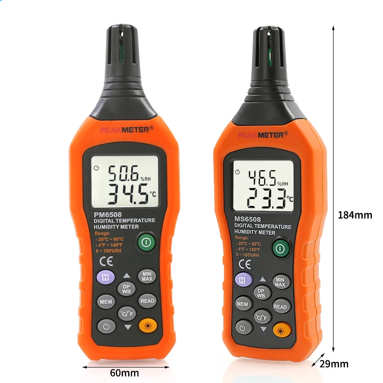 Imagem -02 - Peakmeter-termômetro Digital de Alta Precisão Higrômetro Display Lcd Medidor de Temperatura e Umidade Grau Profissional Pm6508