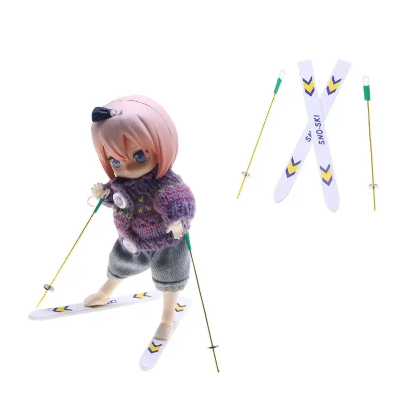 

1 Set Dollhouse Miniature Wooden Ski Board Christmas Scene Decoration Dolls House Xmas Accessories Kids Toys Gift