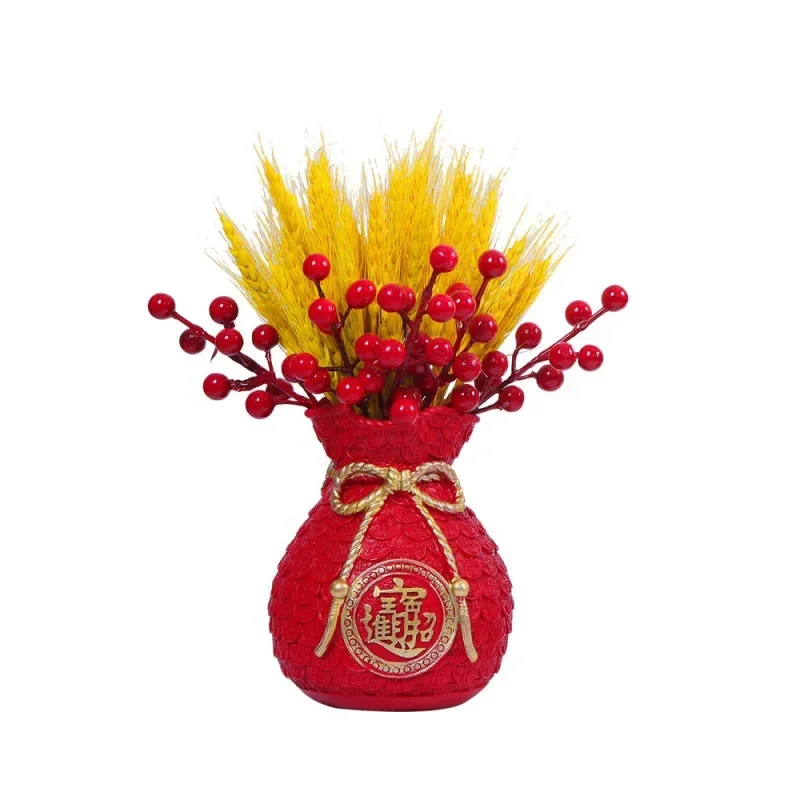 Riqueza bolsa de bendición de la suerte, orejas de trigo dorado flor seca, decoración de sala de estar, paquete emulado, regalo para el hogar,