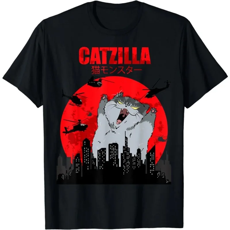 2025 حار مضحك لطيف الفن اليابانية القط الجرافيك القطن تي شيرت الرجال النساء الملابس الشارع الشهير قصيرة الأكمام تي شيرت الملابس