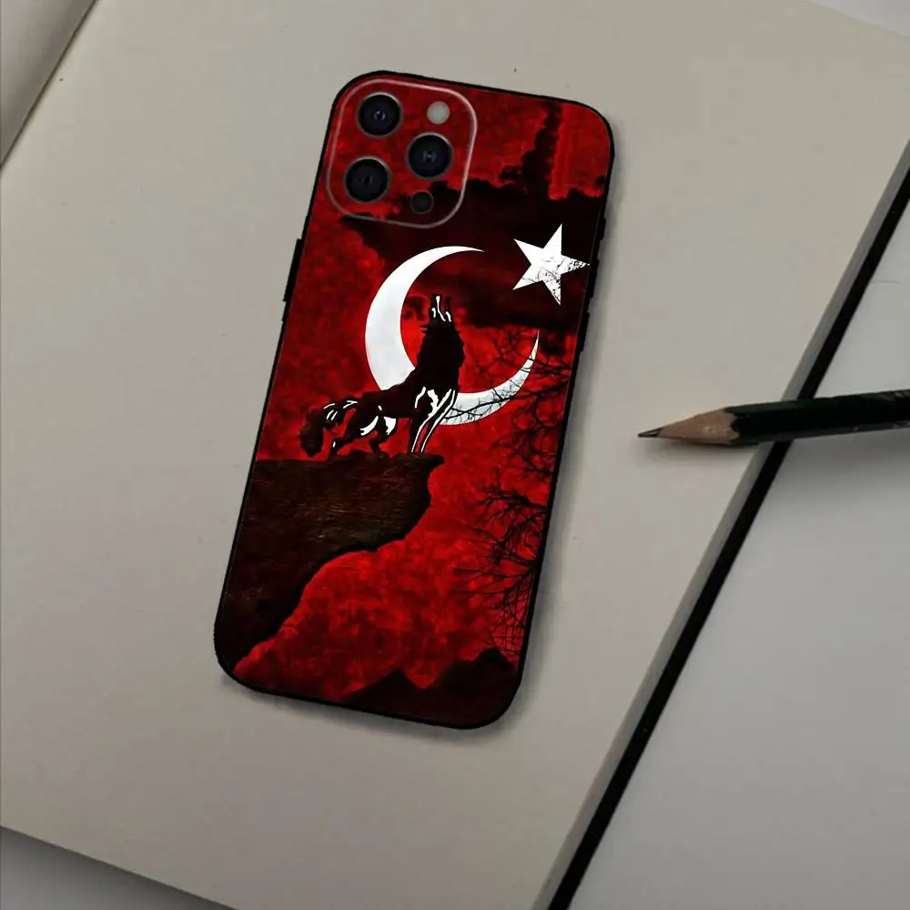 1 قطعة T-تركيا T-التركية العلم التركي جراب هاتف آيفون 17,16,15,14,13,12 زائد ، ماكس لينة سيليكون غطاء أسود