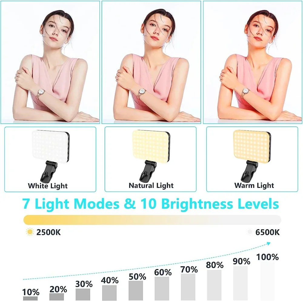 New Selfie Light, 60 LED 2200mAh Rechargeable Cell Phone Fill Light 7 Modes, 10-Level Brightness, Portable Clip on Light