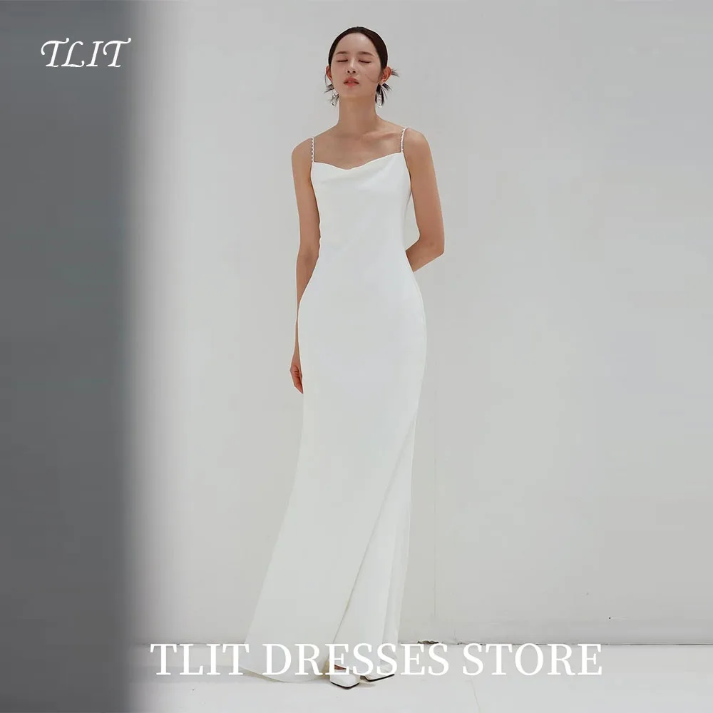 TLIT Simple White Mermaid Evening Dress Korea Wedding Dresses Photo Shoot Customized Spaghetti Strap with Pearls Prom Gowns