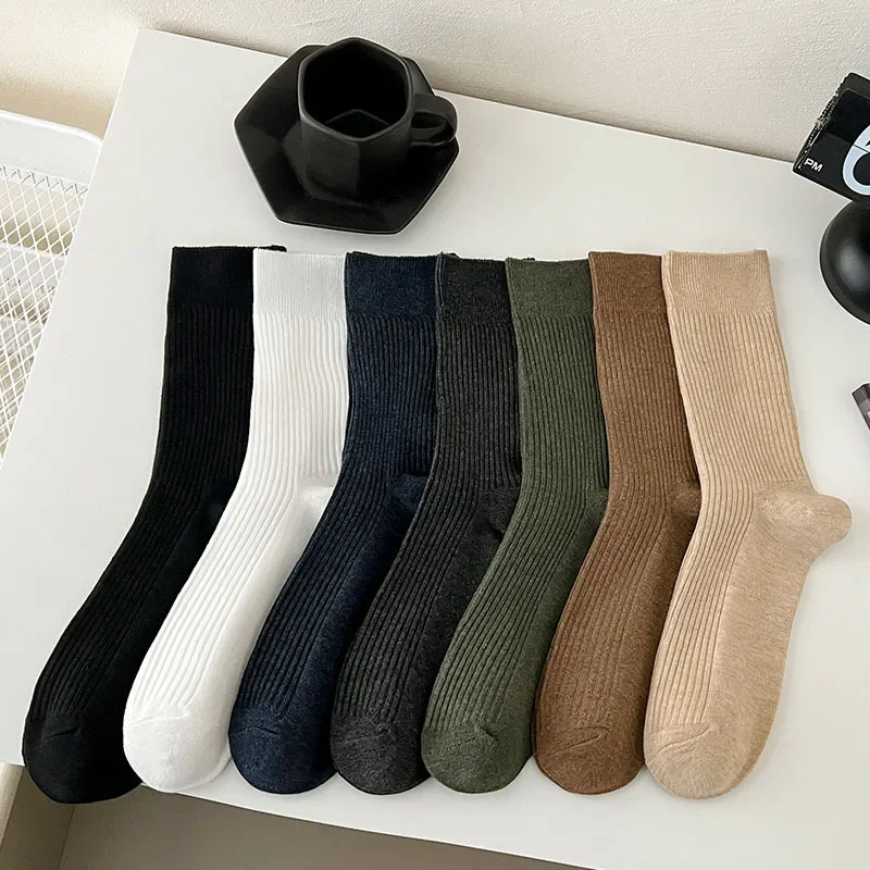 Mens Socks Casual Fashion Solid Color Black White Gray Socks Men Business Male Knitting Cotton Elastic Long Socks Christmas Gift