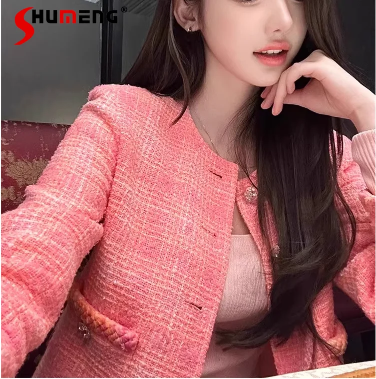 

Fashion Graceful Bow Coat Female Spring 2024 New Long Sleeve Single Row Multi-Buckle Jackets Tweed Fashionable Women’s Top