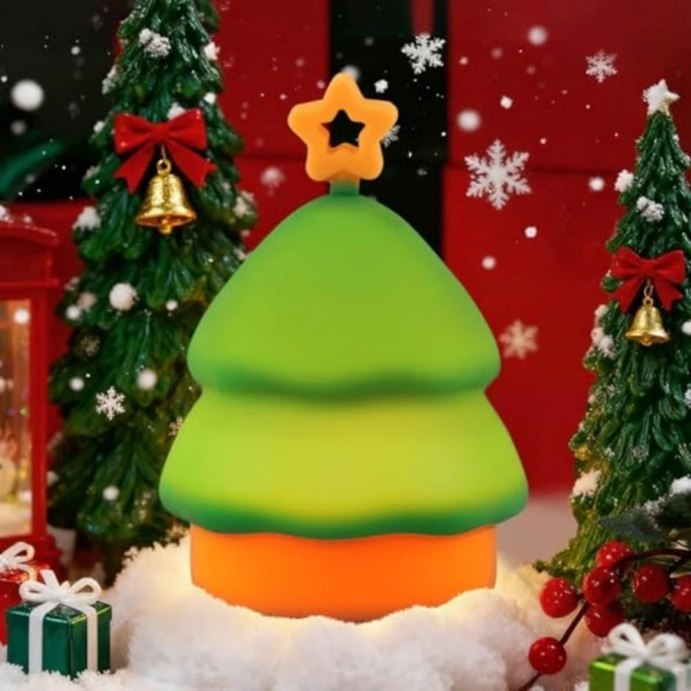 

Christmas Tree Patting Light Baby Room Breastfeeding Night Light Silicone Touch Bedside Christmas Tree Light with Button Battery