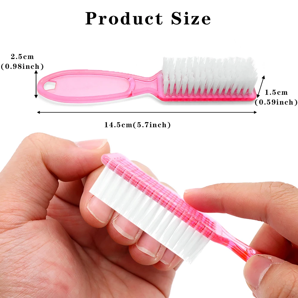 2 uds mango de limpieza cepillo de uñas de mano exfoliante de uñas cepillo rosa transparente cepillo de pedicura uso para limpieza de dedos de los pies y uñas