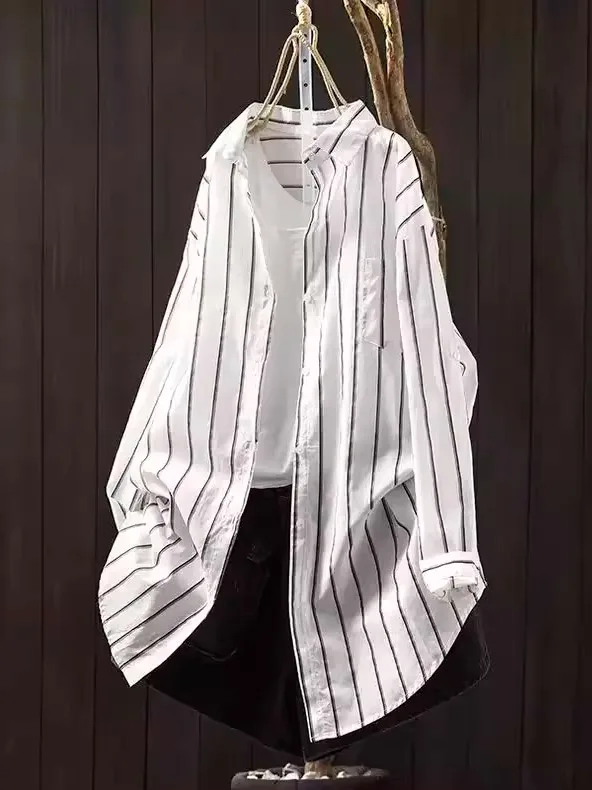 

Модный полосатый кардиган с длинными рукавами для женщин, весенне-осенний, тонкий, новый дизайн с защитой от солнца, средней длины, для кондиционированных помещений