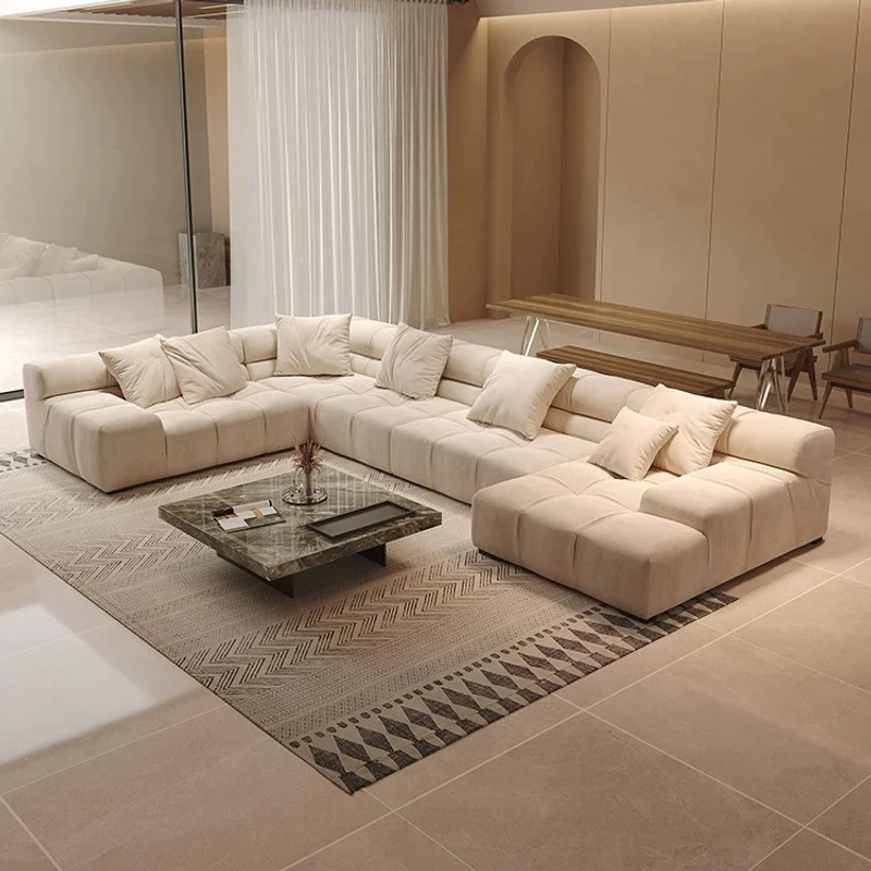 Puff Sofa Italian Minimalist Frosted Tech Fabric Tofu Block Couch Cloud-Like Soft Modular Sofa for Small Apartment Living Room