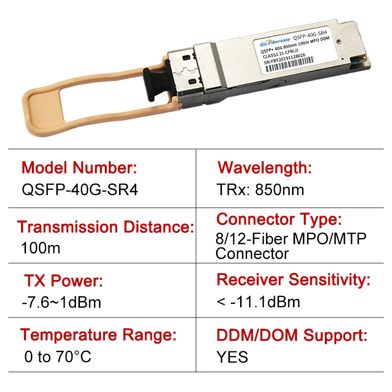 Imagem -03 - Qsfp Fibra Switch Módulo 40gbase-sr4 850nm Mpo Mtp Mmf Qsfp Transceptor Óptico Módulo Compatível Huawei Cisco Qsfp40g-sr4 40gb