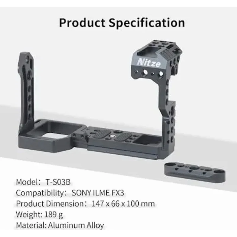 Nitze T-C03A Canon R5C Camera Cage for Canon EOS R5C/R5 Camera Protective Frame Rig with Cold Shoe Handle 1/4 3/8 Locating Holes