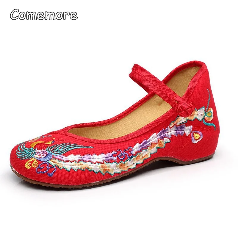 Comemore Handmade Women\'s Vintage Embroidered Canvas Ballet Flats Ladies Comfortable Chinese Ballerinas Embroidery Female Shoes