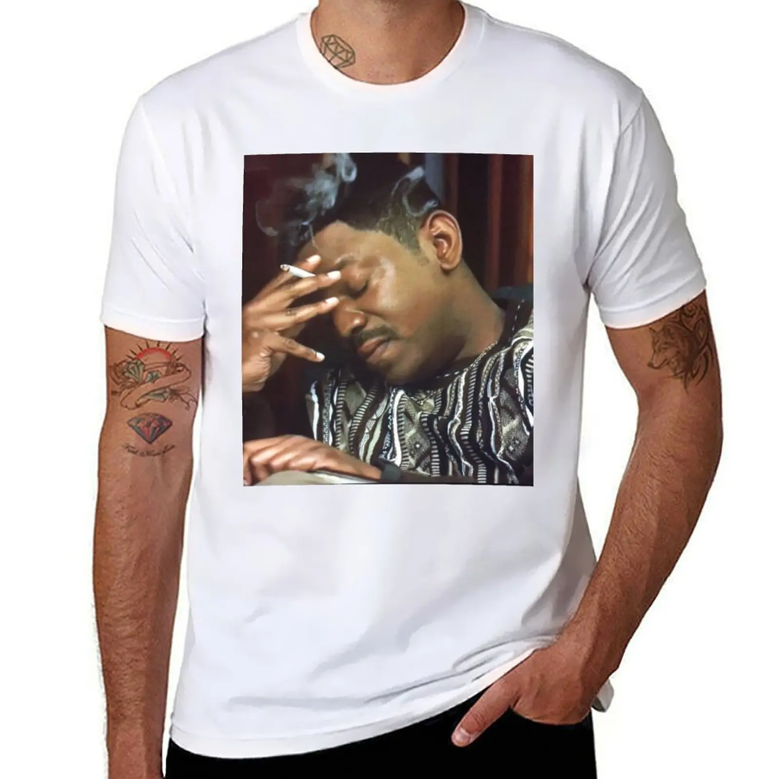 

Mekhi Phifer Meme Smoking Reaction Gif head down eyes closed The Bobby Brown Story T-Shirt man t shirt heavy cotton T-Shirt