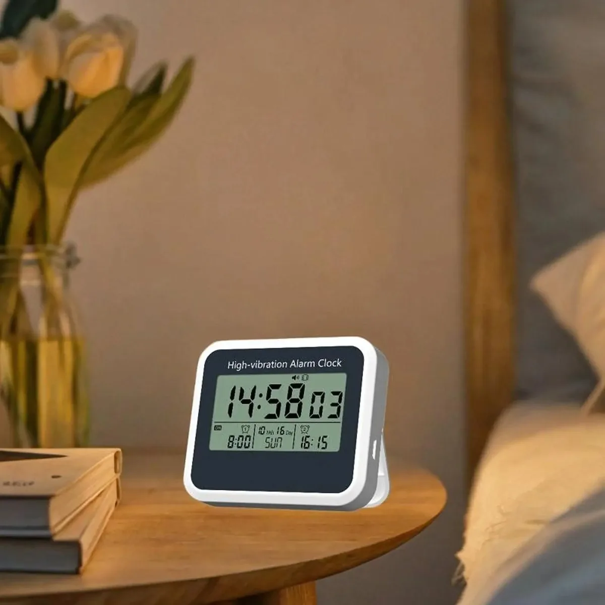 Vibrating Alarm Clock for Heavy Sleepers Silent LED Digital Desk Clock USB Powered Large Display Calendar Clock Home Use