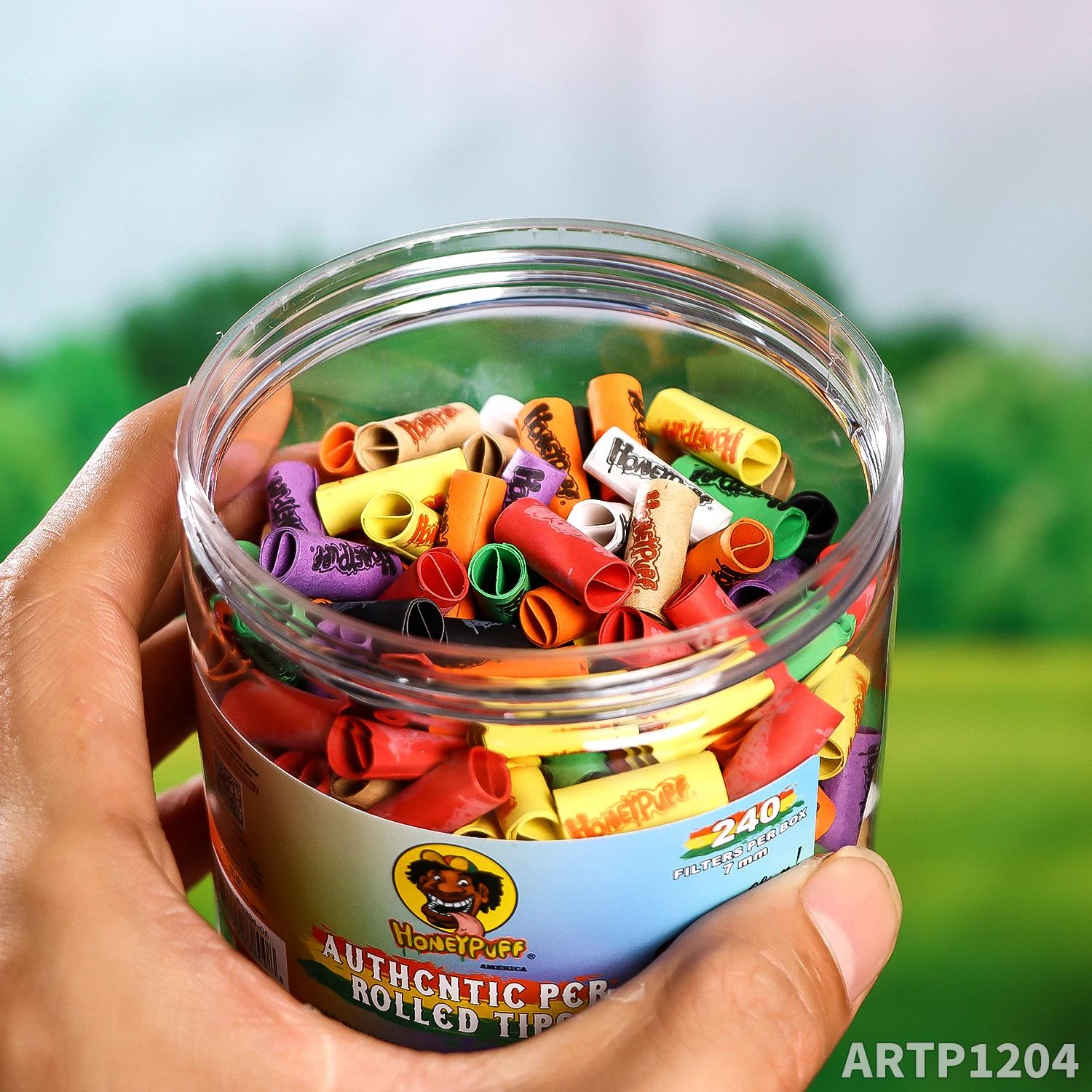 HONEYPUFF brand single mouth filter with the 'HONEYPUFF' logo on the filter, diameter 7mm, height 18mm, 83g/can, 240 particles/c