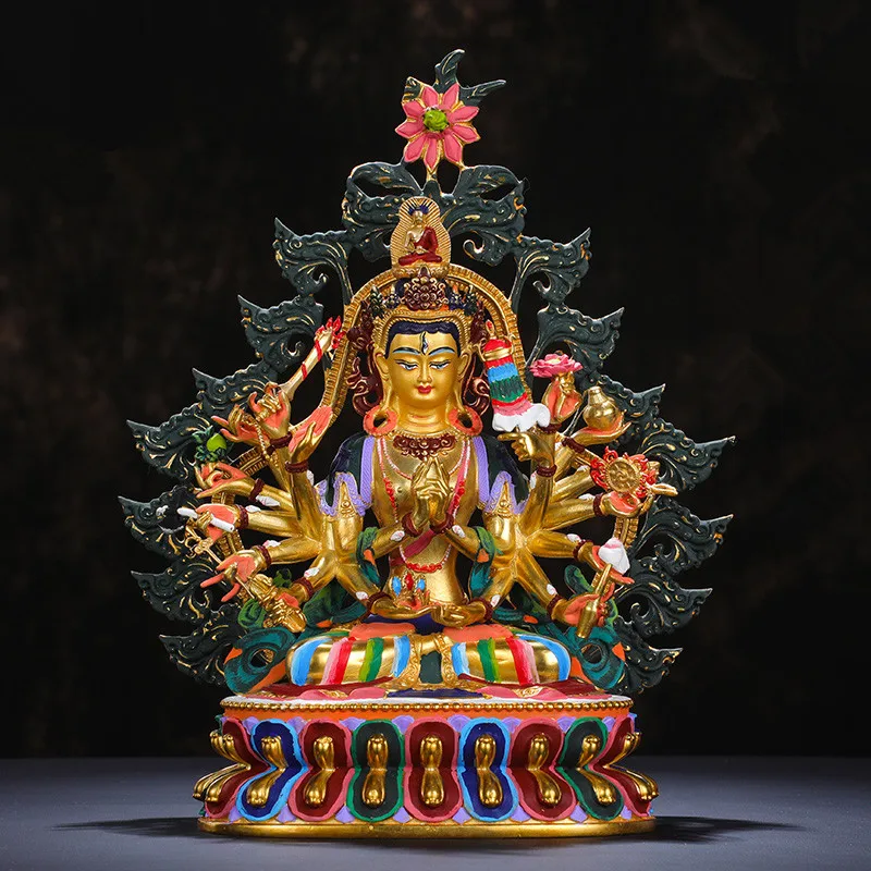 

23cm Pure Copper Colored Plated Buddhist Exquisite Maha Cundi Bodhisattva Guanyin Tibetan Statue/Figurne