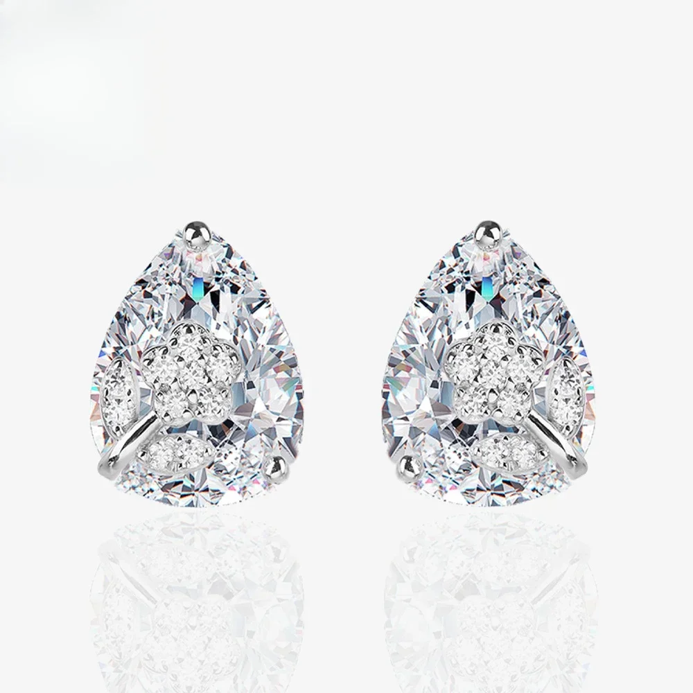 ZCD 2022 جديد زهرة مطعمة الكمثرى على شكل الماس الفضة النقية الأذن الأظافر ، المتخصصة بالجملة ، الأمازون عبر الحدود الأكثر مبيعا الأقراط