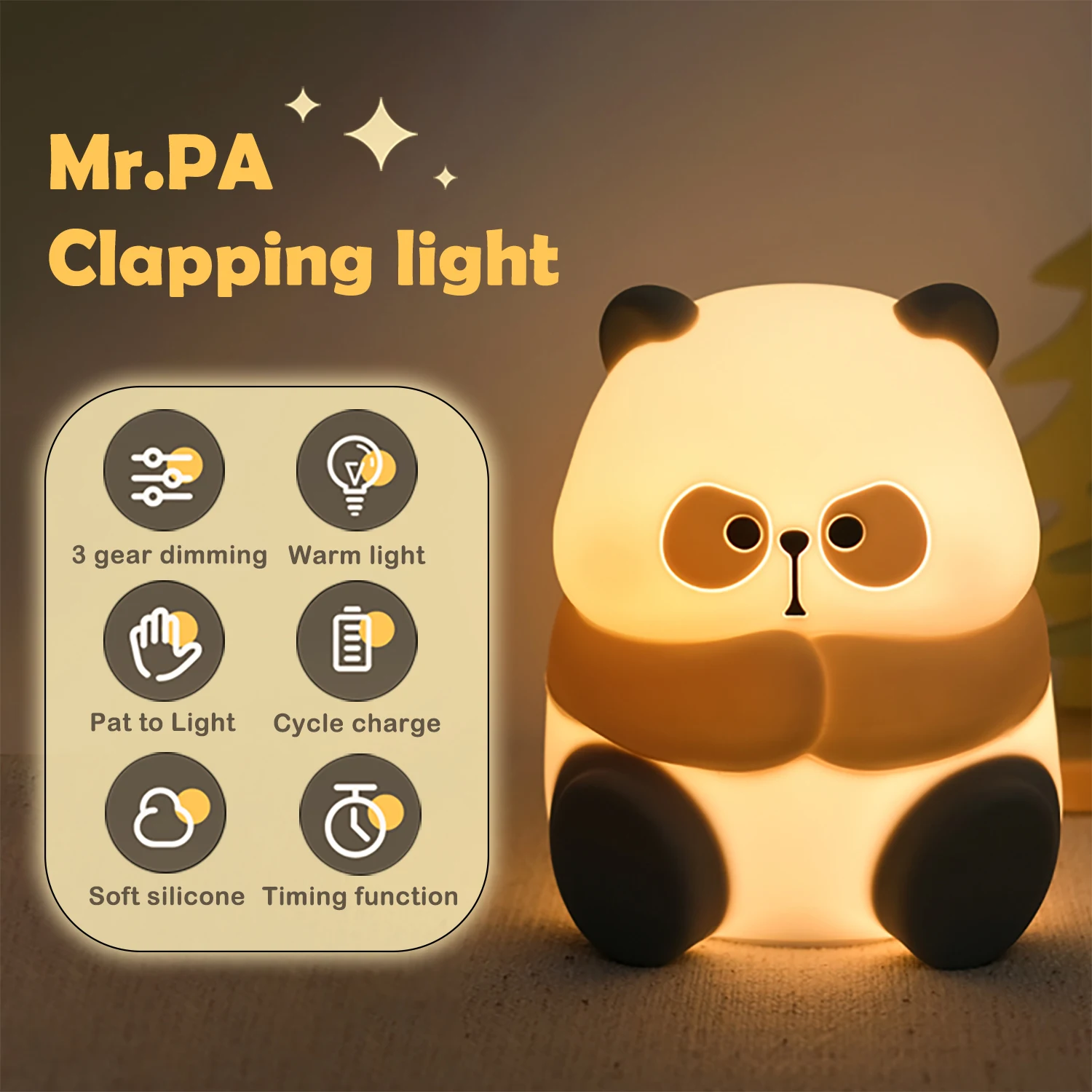 Cute Panda LED Night Lights Cartoon Animals Silicone Lamp Timing Sleeping Lamp USB Rechargeable Bedroom Decoration For Kid Gift