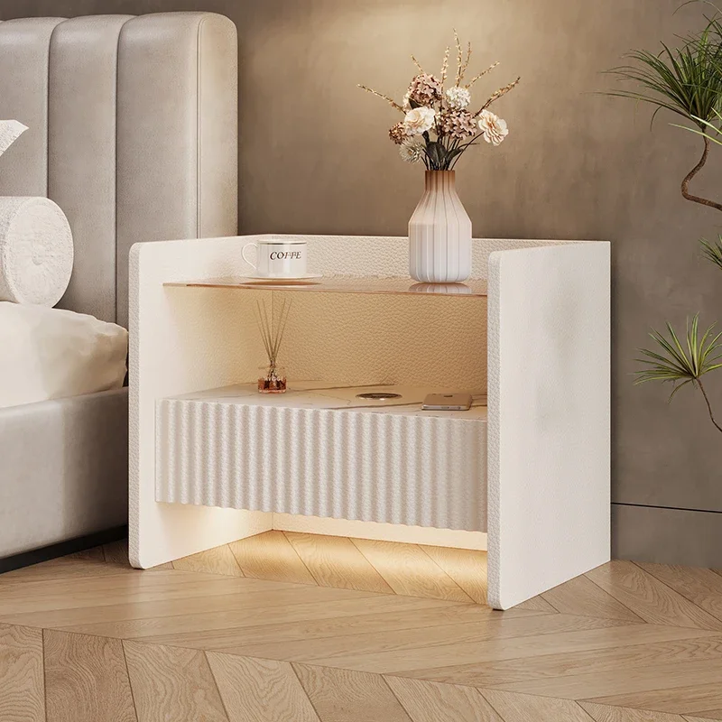

Exquisite bedside table shelf simple modern home bedroom multi-functional rock slab white storage cabinet new creative