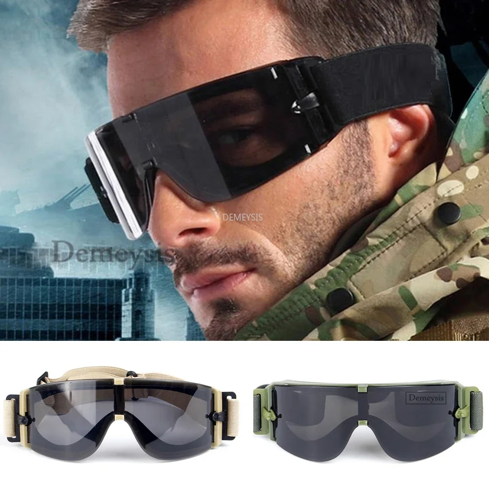 Gafas tácticas para caza al aire libre, juego CS, a prueba de viento, desierto, 3 lentes, Airsoft, Paintball, gafas protectoras para senderismo