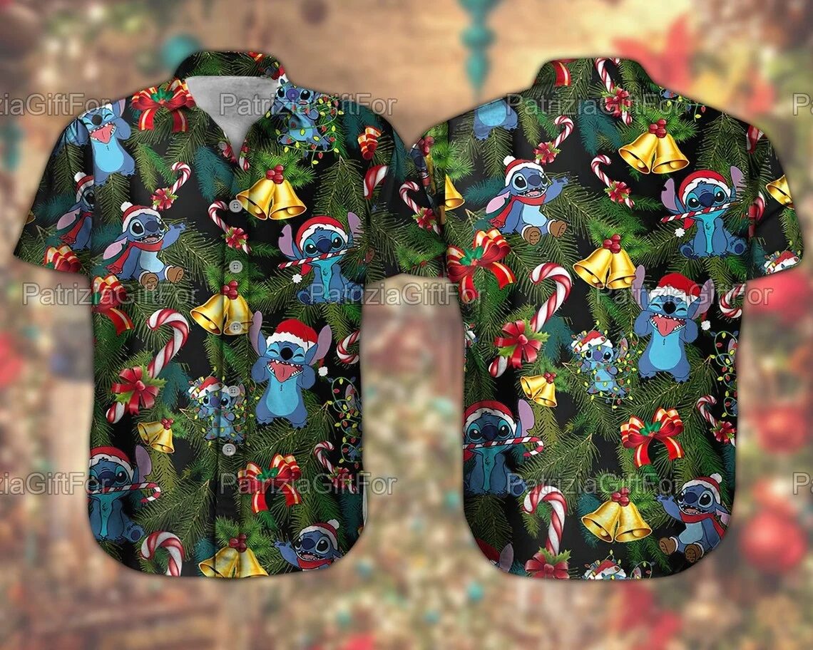 New summer Lilo And Stitch Men's Shirt Disney Stitch Hawaiian Shirt Fashion Disney Hawaiian Short Sleeve Shirt Men's Casual Tops