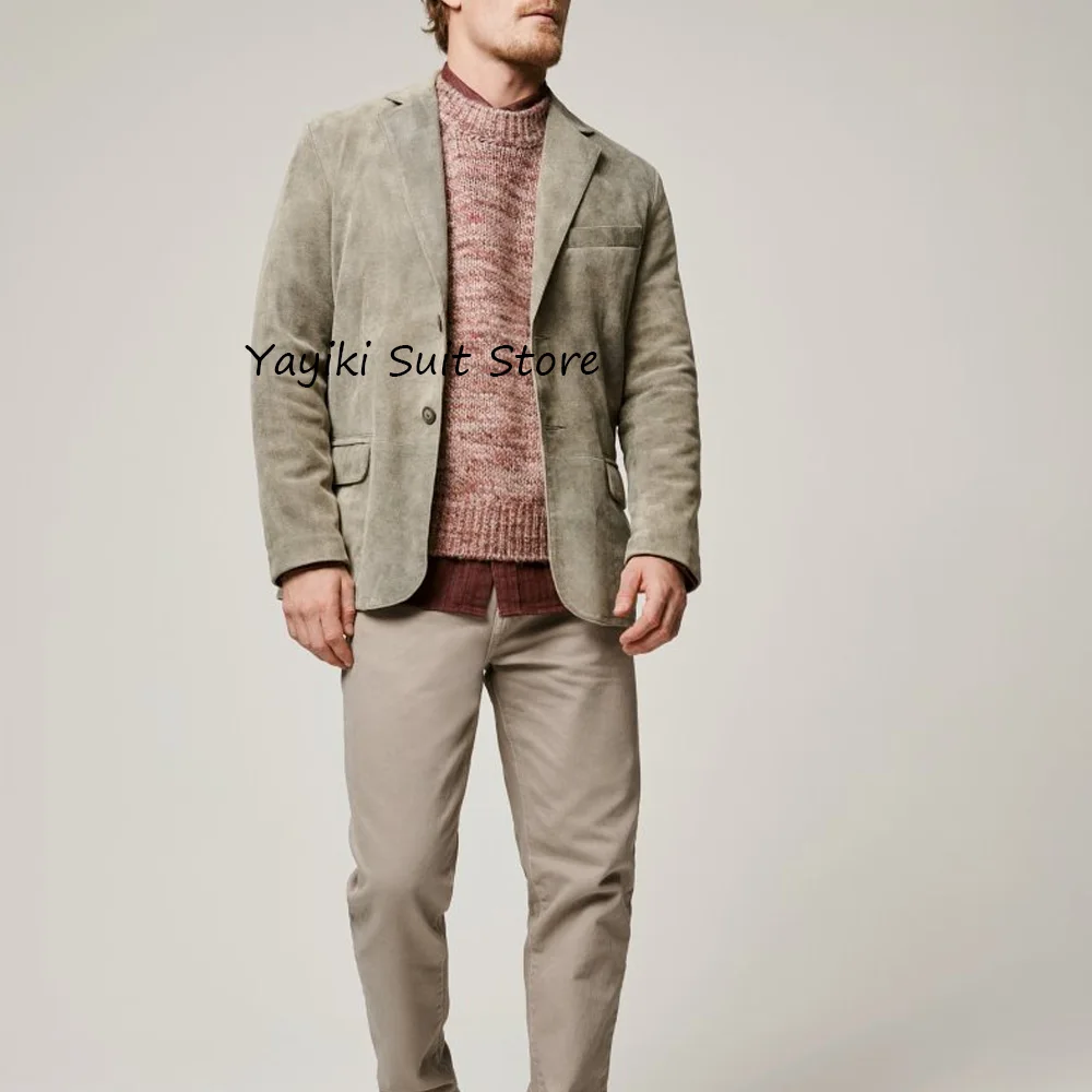 

Замшевое мужское социальное пальто, повседневные мужские куртки, высокое качество, две пуговицы, лацканы с вырезом, городские пиджаки, прямые карманы, формальные