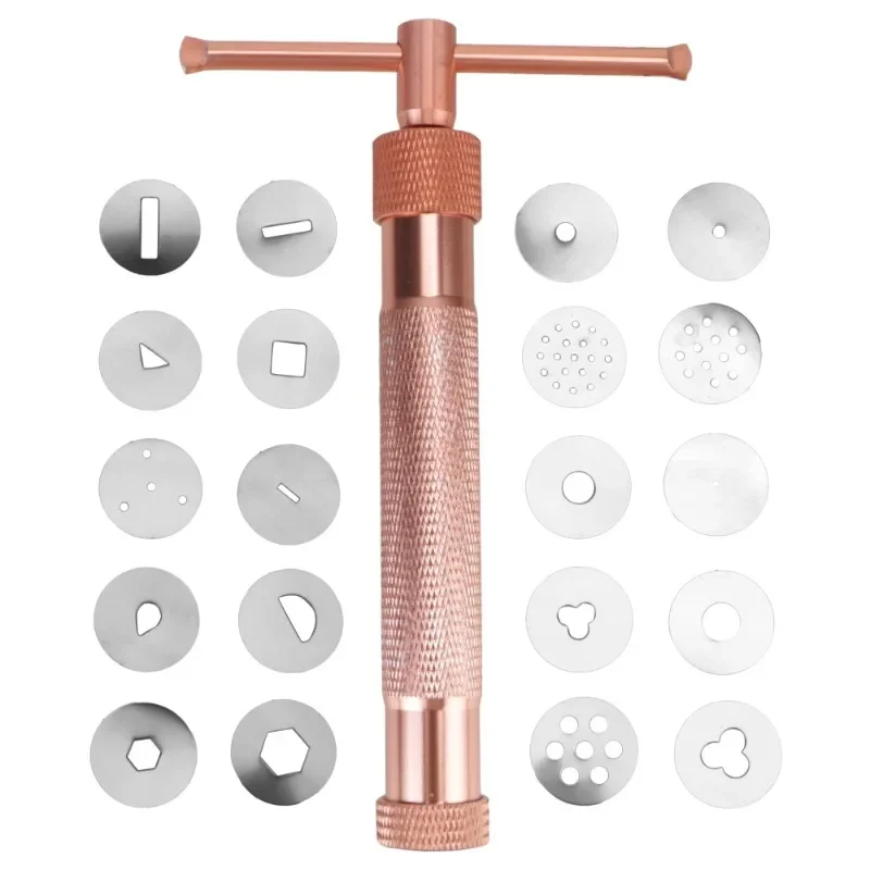 Cake Sculpture Polymer Tool Clay Cake Sculpture Gun with 20 Tips Clay Craft Perfect Rose Gold Sugar Paste Extruder Fondant